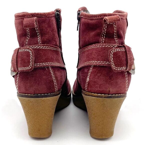 Josef Seibel Bootie Burgundy Suede Wedge Heel Comfort Boot Size 38 EU | 7-7.5 US - Picture 10 of 16